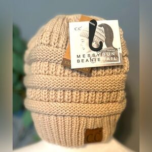 CC Beanie with Messy Bun/Ponytail opening; NWT; Beige